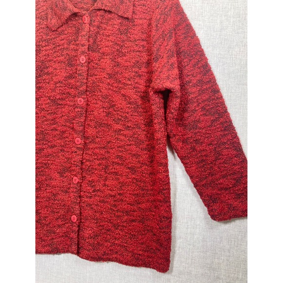 DONCASTER Women's Red Textured Merino Wool Blend Button Front Cardigan Sweater L - Picture 2 of 9